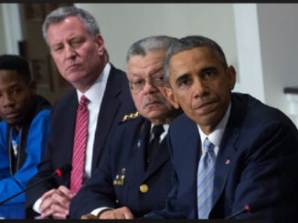 Left to right, Forest Park student Rasheen Aldridge, New York City Mayor Bill de Blasio, Philadelphia Chief of Police Charles Ramsey and President Barack Obama discuss police brutality and other issues in Washingtion. (Provided photo)