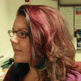 Sarah Balls’ hair on Sept 24, before she added blue and turquoise to the mix. (Photo by Quyen Huynh)