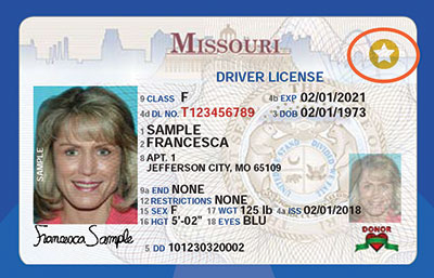 A sample of a Missouri driver’s license designated as a Real ID, which has a gold star in the upper right corner. (Provided photo)