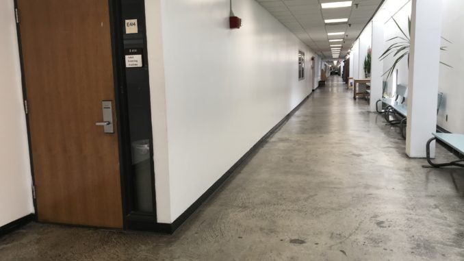 Hallways such as this one on the fourth floor of F Tower will remain empty for the next few weeks due to the coronavirus pandemic, which has led officials to close schools and many businesses.
