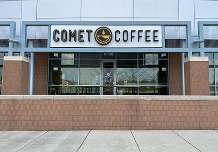 Comet Coffee & Microbakery at 5708 Oakland Ave. is offering curbside pickup with reduced hours. (Photo by Joshua Phelps)