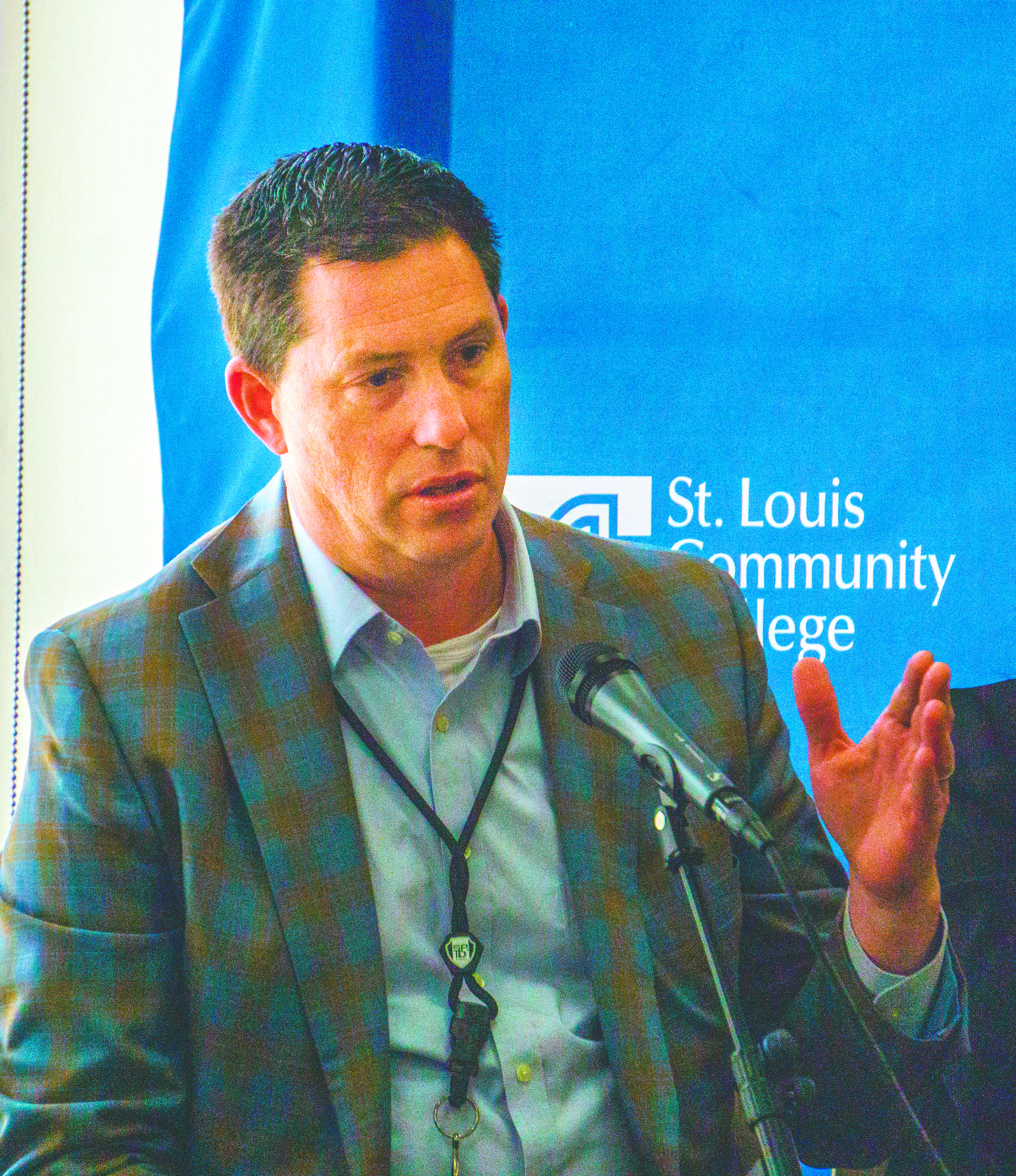 STLCC Chief Operations Officer Hart Nelson speaks at the campus forum. (Photo by Victor Freeman)